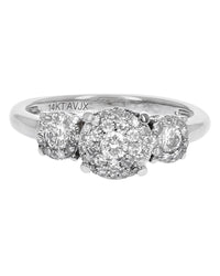 Diamond Halo Triple Cluster Engagement Ring in White Gold
