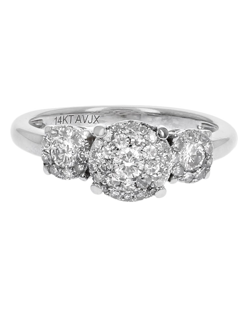 Diamond Halo Triple Cluster Engagement Ring in White Gold