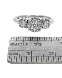 Diamond Halo Triple Cluster Engagement Ring in White Gold