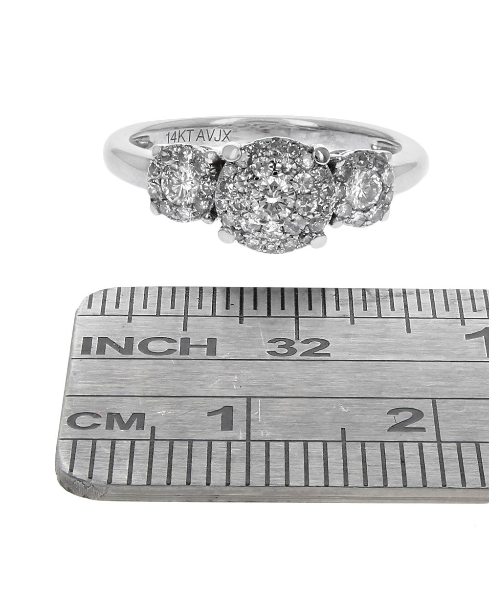 Diamond Halo Triple Cluster Engagement Ring in White Gold