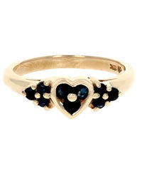 Dark Blue Sapphie Heart Shaped Ring in Yellow Gold