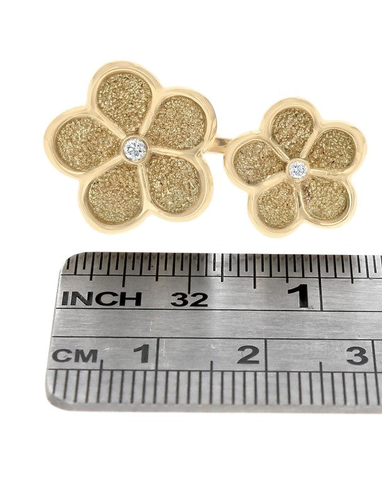 Double Flower Split Ring with Diamond Accents