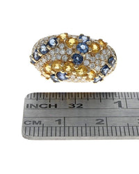 Blue and Yellow Sapphire Diamond Pave Dome Ring