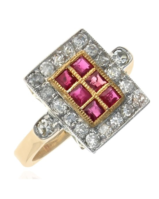 Ruby and Diamond Square Top Ring