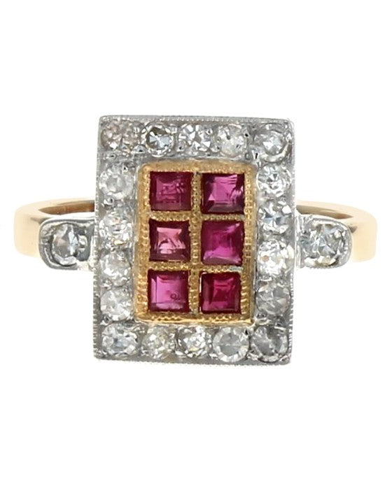 Ruby and Diamond Square Top Ring