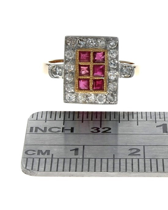 Ruby and Diamond Square Top Ring