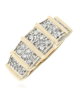 3-Row Diamond Vertical Bar Split Ring in White and Yellow Gold