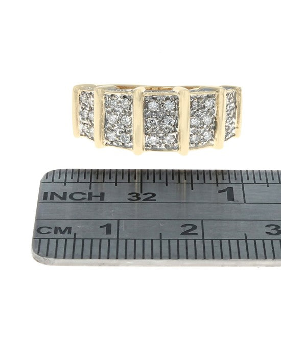 3-Row Diamond Vertical Bar Split Ring in White and Yellow Gold
