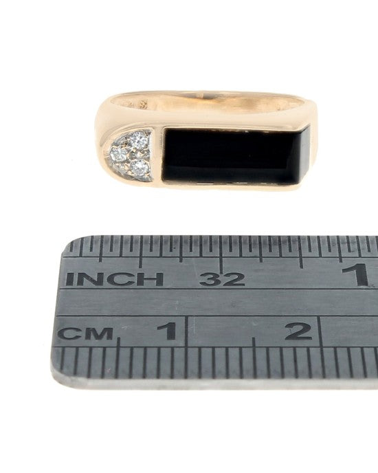 Black Onyx and Diamond Flat Top Ring in Yellow Gold