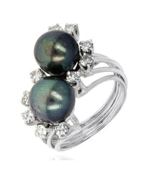 Tahitian Pearl and Diamond Open Wire Ring