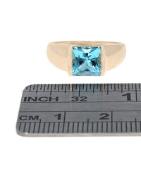 Square Swiss Blue Topaz Solitaire Ring
