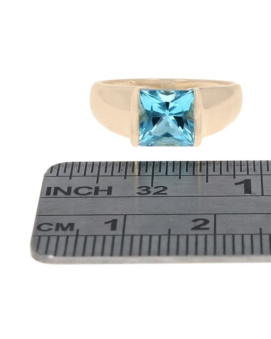 Square Swiss Blue Topaz Solitaire Ring