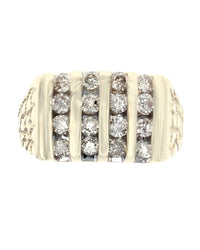 Gentlemen's Etched Four Row Diamond Vertical Bar Split Ring in Yellow Gold