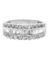 Alternating Three Row Diamond Tapered Ring in White Gold