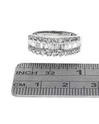 Alternating Three Row Diamond Tapered Ring in White Gold
