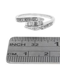 Round and Baguette Diamond Bypass Ring in White Gold