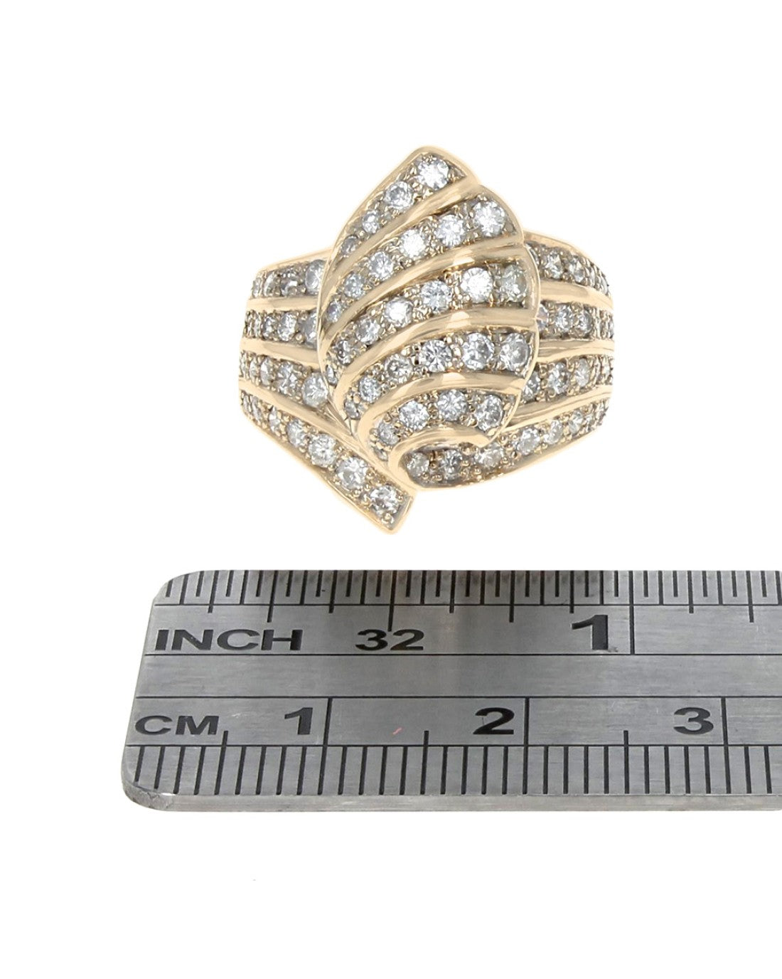 Multi Row Diamond Furled Ring in Yellow Gold