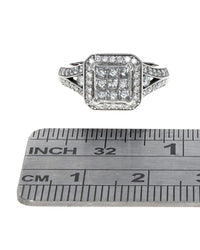 Diamond Square Halo Split Shank Engagement Ring in White Gold