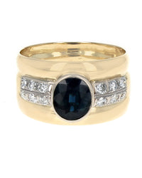 Australian Blue Sapphire and Diamond Fluted Band