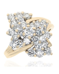 Diamond Bypass Cluster Ring in White and Yellow Gold