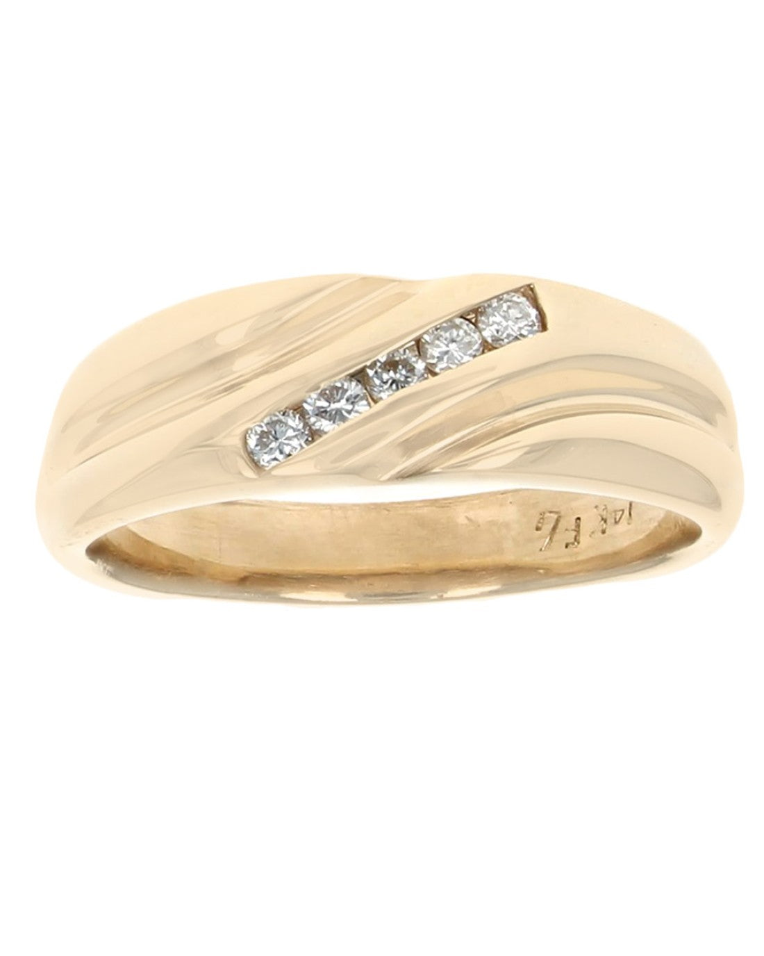 Gentlemen's Diamond Fluted Accent Tapered Band in Yellow Gold