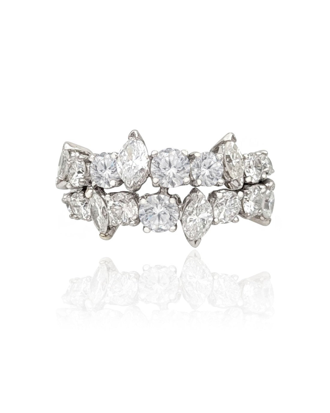 Marquise and Round Diamond 2 Row Ring