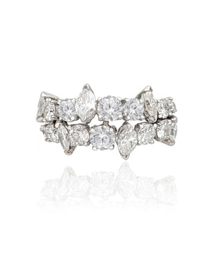 Marquise and Round Diamond 2 Row Ring
