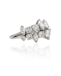 Marquise and Round Diamond 2 Row Ring