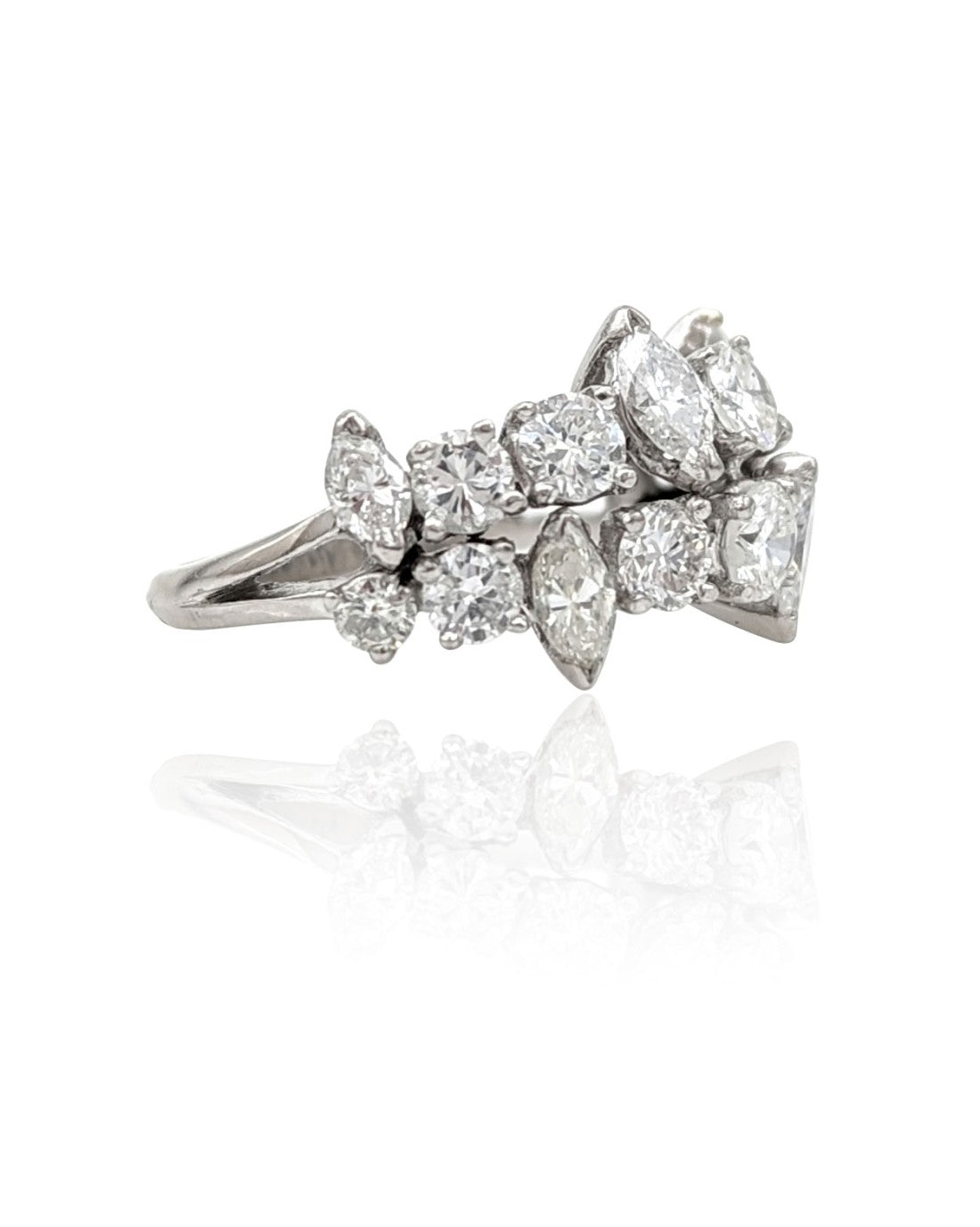 Marquise and Round Diamond 2 Row Ring