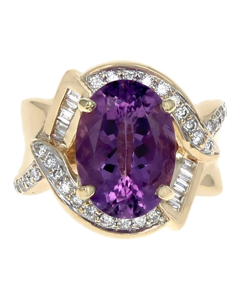 Oval Amethyst and Diamond Crossover Ring