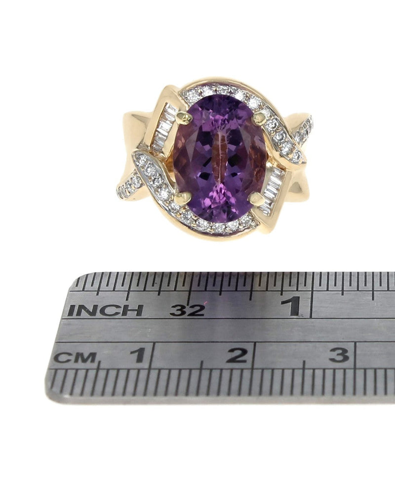 Oval Amethyst and Diamond Crossover Ring