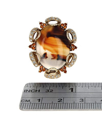Landscape Agate, Garnet and Diamond Statement Ring