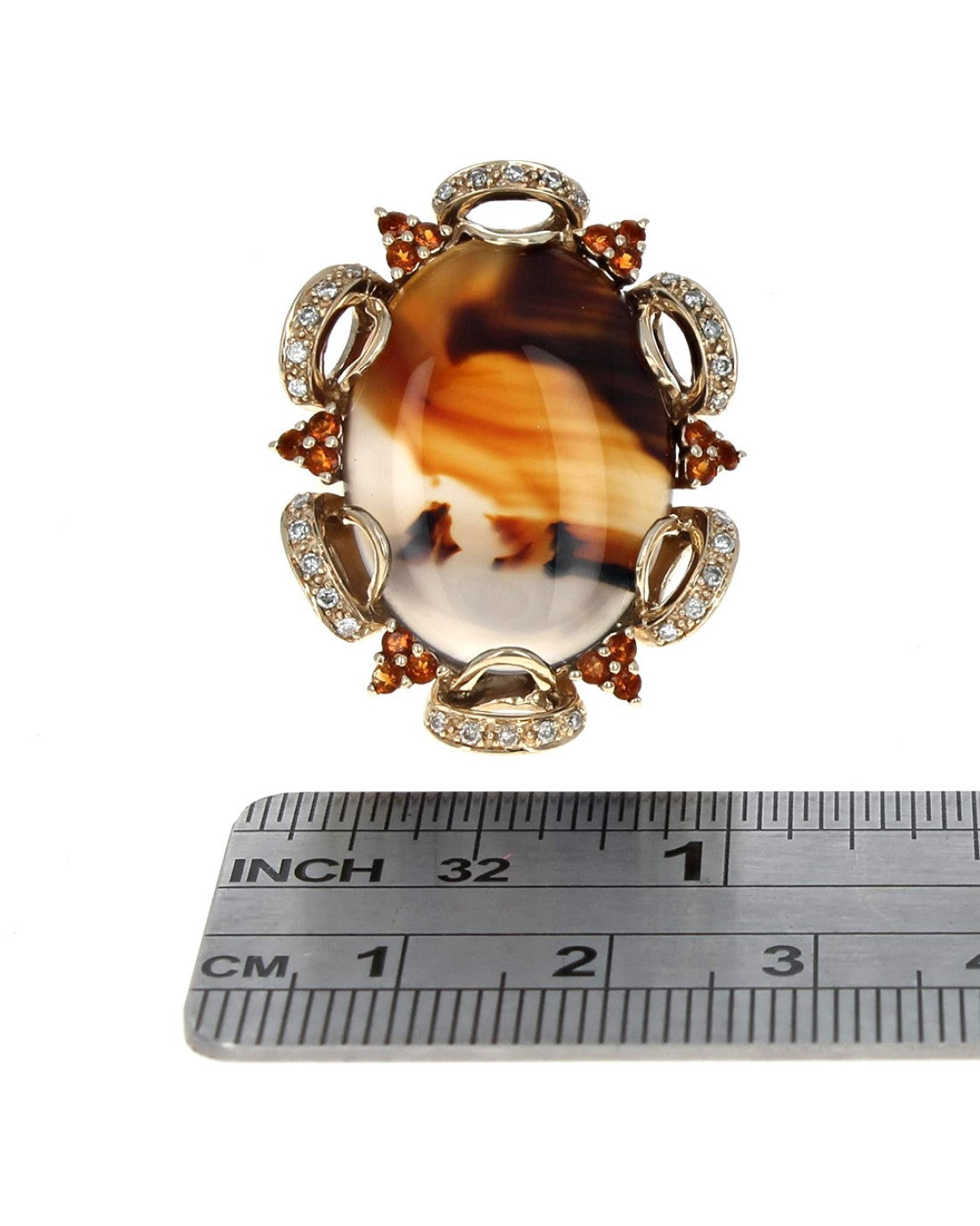 Landscape Agate, Garnet and Diamond Statement Ring
