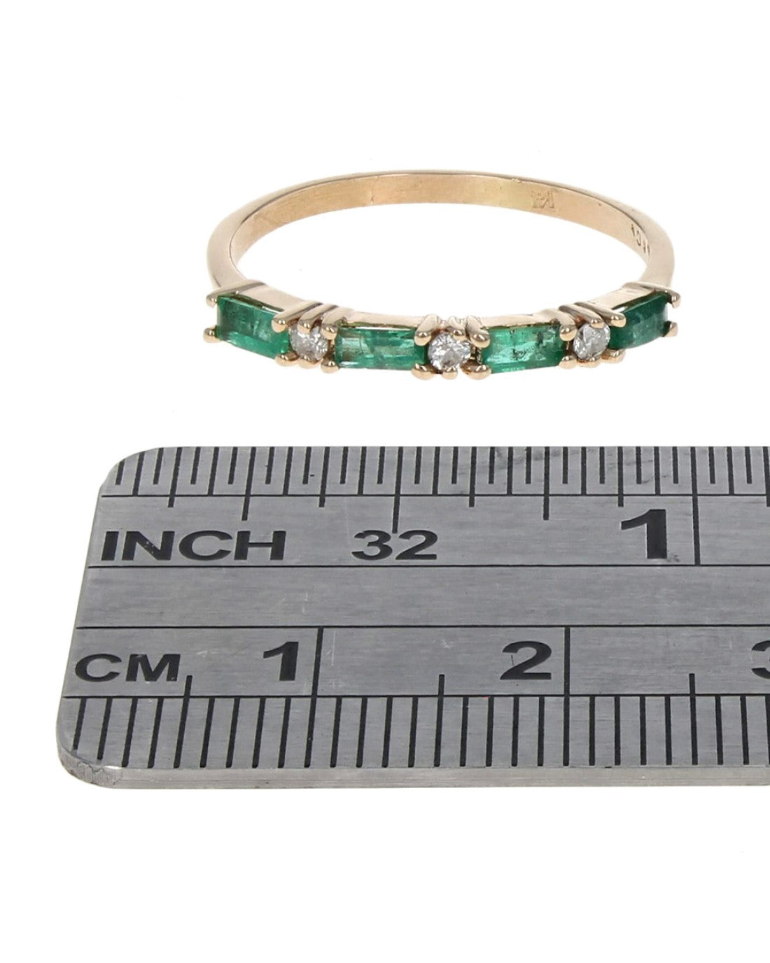 Alternating Emerald and Diamond Ring in Yellow Gold