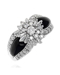 Black Onyx and Diamond Cluster Fashion Ring in White Gold