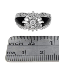 Black Onyx and Diamond Cluster Fashion Ring in White Gold