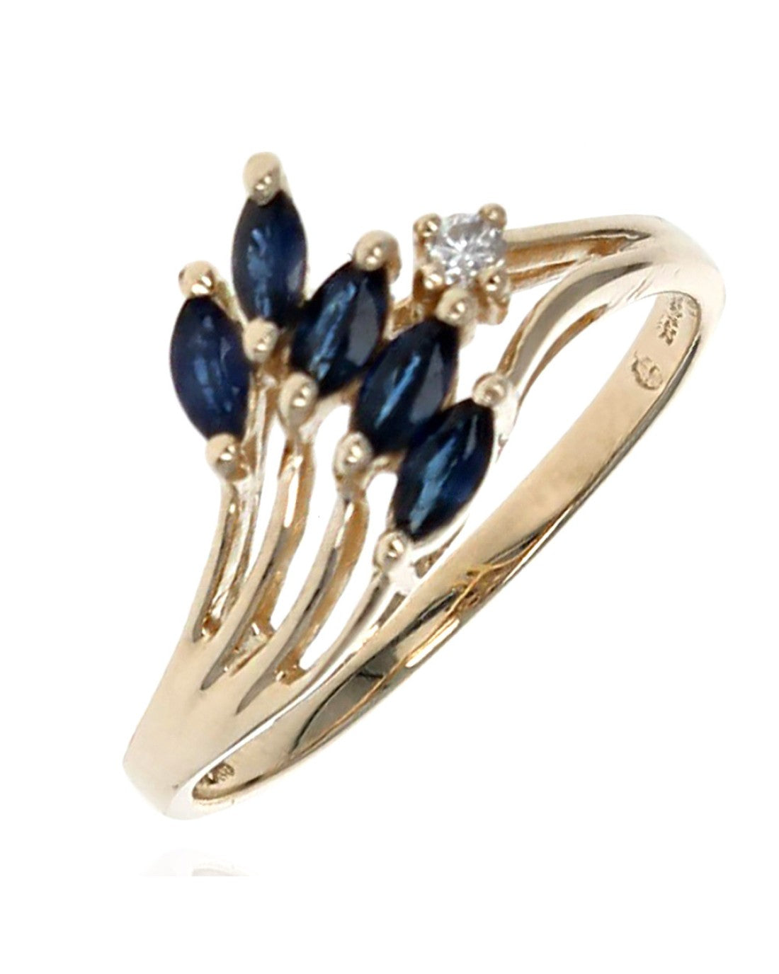 Blue Sapphire and Diamond Accent Wave Ring in Yellow Gold