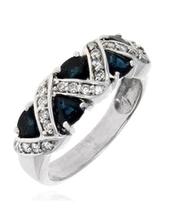 Blue Sapphire and Diamond Tapered Ring in White Gold