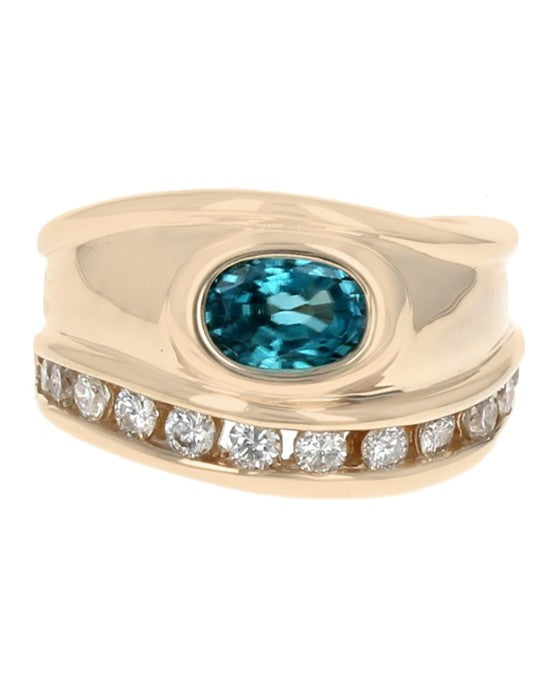 Blue Zircon and Diamond Tapered Band
