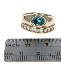 Blue Zircon and Diamond Tapered Band