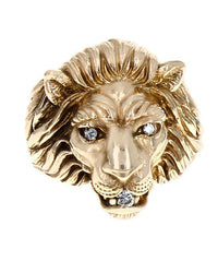 Lion Ring with Diamond Eyes and Mouth
