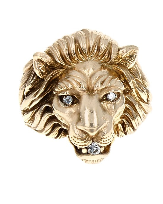 Lion Ring with Diamond Eyes and Mouth