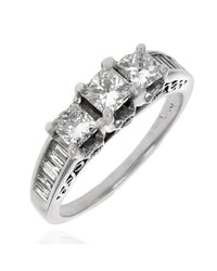 3 Stone Princess Diamond, Baguette and Round Diamond Ring
