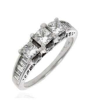3 Stone Princess Diamond, Baguette and Round Diamond Ring