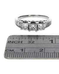 3 Stone Princess Diamond, Baguette and Round Diamond Ring