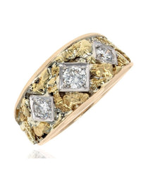 Diamond Nugget Style Tapered Ring in White and Yellow Gold