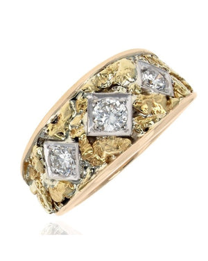 Diamond Nugget Style Tapered Ring in White and Yellow Gold