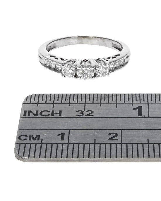 Diamond Milgrain Accent Engagement Ring in White Gold