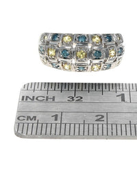Irradiated Blue and Yellow Diamond Checkerboard Ring