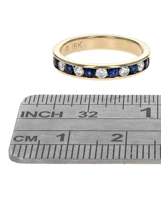 Alternating Blue Sapphire and Diamond Band